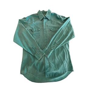 Wrangler Brushpopper Vintage Shirt Mens Sz 16 1/2-35 Sz Large Teal 2451.24